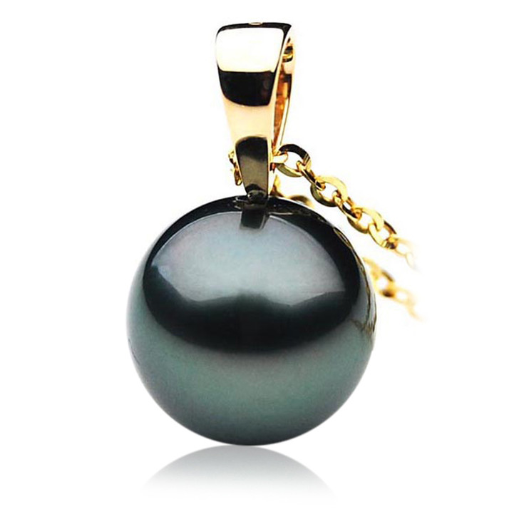 TP002 (AAA 11mm Tahitian Black pearl Pendant  in 18k Gold )