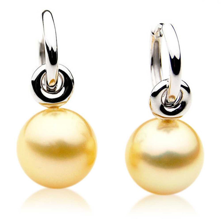 GE035a (AAA 11mm Australian Golden South Sea Pearl Earrings In Gold) Pearl Earrings Pacific Pearls
