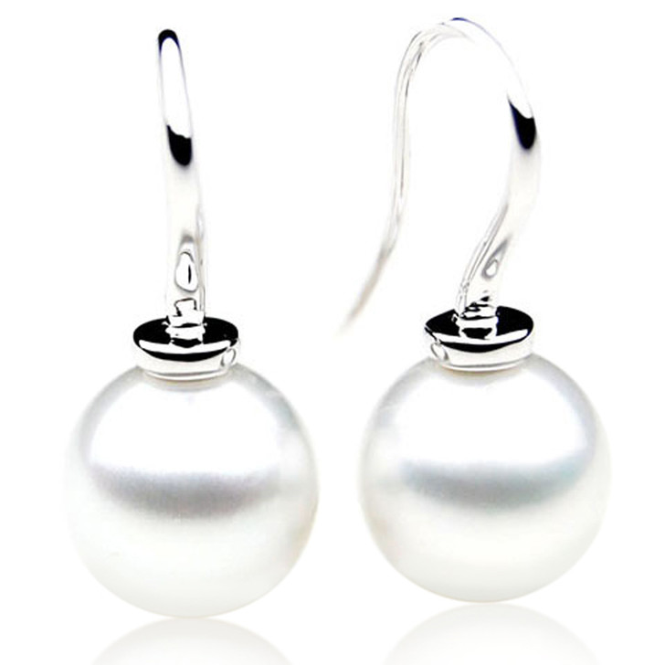 SE041  (AAA 12mm Australian South Sea Pearl Earrings in 18k White Gold)