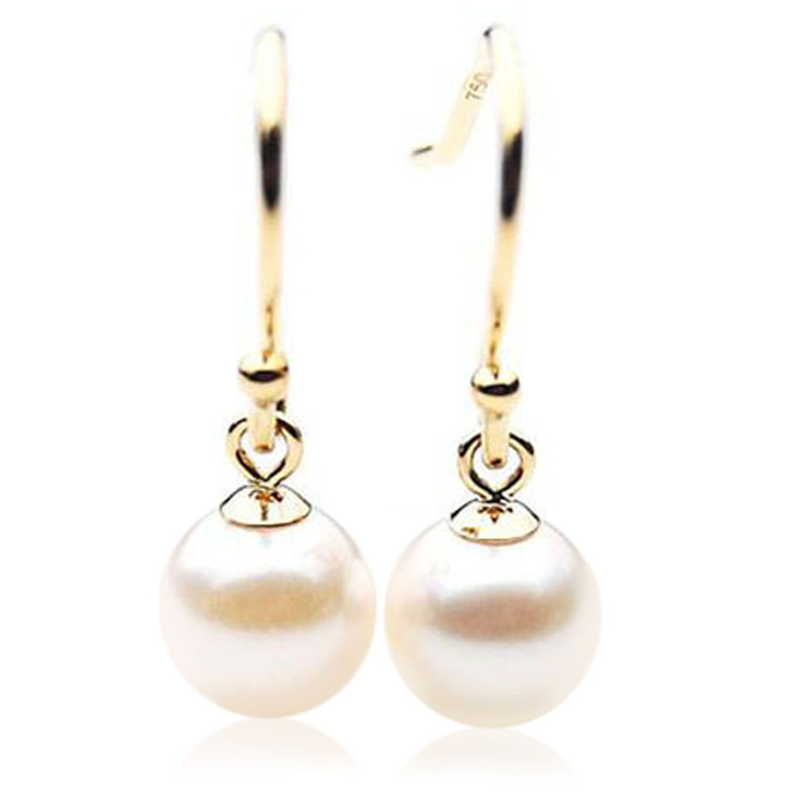 AE039  (AAA 7.5-8mm White Japanese Akoya Saltwater Pearl Earrings 18K Gold