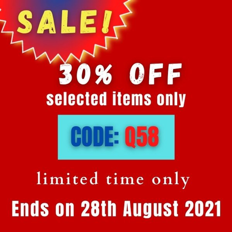 30% off - select items only Code: Q58 ( limited time only) Ends On 28th August 2021