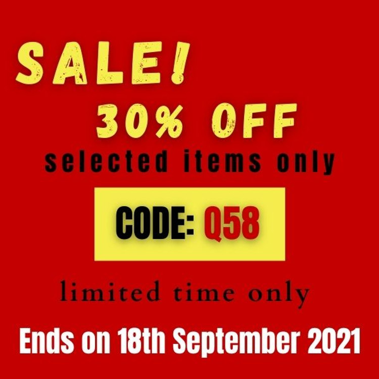 30% off - select items only Code: Q58 ( limited time only) Ends On 18th Sept 2021 
