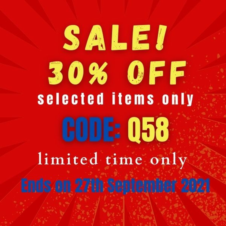 30% off - select items only Code: Q58 ( limited time only) Ends On 27th Sept 2021 