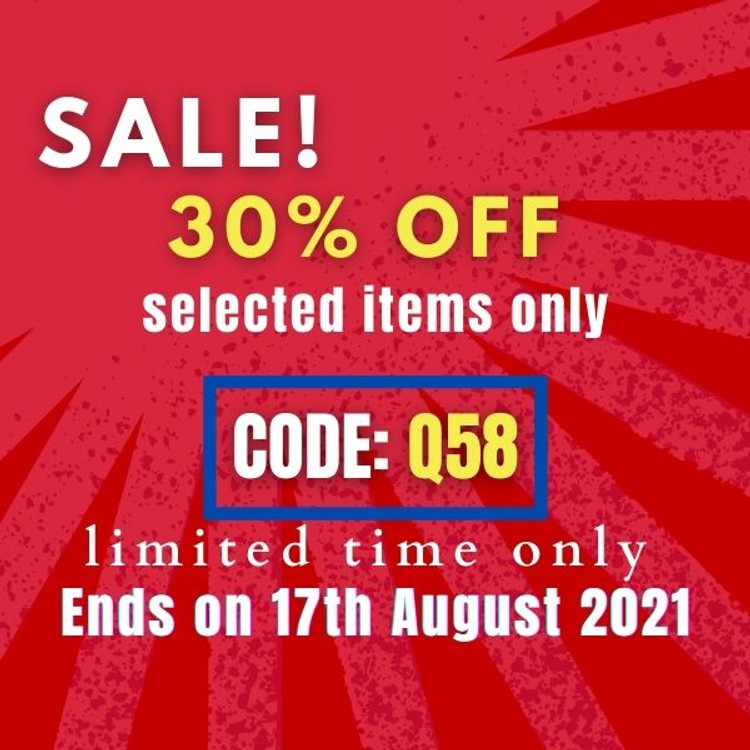 30% off - select items only Code: Q58 ( limited time only) Ends On 17th August 2021 