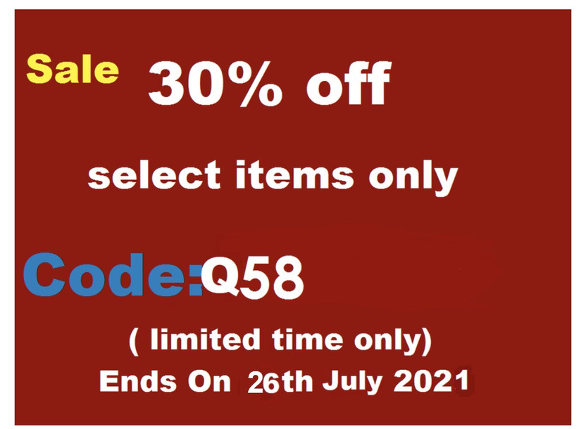 30% off - select items only Code: Q58 ( limited time only) Ends On 26th July 2021 