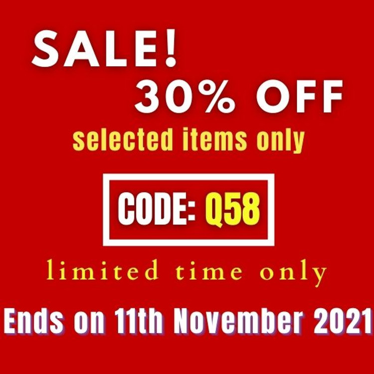 30% off - select items only Code: Q58 ( limited time only) Ends On 11th Nov 2021 