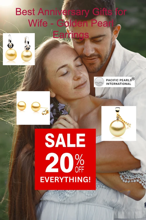  Best Anniversary Gifts for Wife - Golden Pearl Earrings