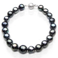 TB045 (AA 10-12 mm Tahitian Black Pearl Bracelet 18k White gold clasp 18cm )