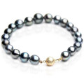 TB046 (AA 10-12 mm Tahitian Black Pearl Bracelet 18k Yellow gold clasp 18cm )