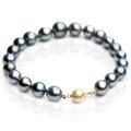 TB048 (AA 10-12 mm Tahitian Black Pearl Bracelet 18k Yellow gold clasp 21cm )