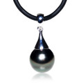 TP113a (AA+ 12mm Tahitian Black pearl Pendant  in Silver )