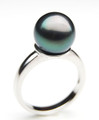 TR063 (AA+ 10mm Tahitian Black pearl Ring in Silver)