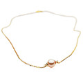 FN6 (AAA 9mm Pink Freshwater Pearl Necklace  18k Yellow Gold Plated on Italy Silver Chain )