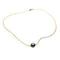 TN2 (AAA 10mm Tahitian Black  Pearl Necklace 18k Yellow Gold Plated on Italy Silver Chain )