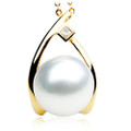 SP042 (AAA 12mm Australian South Sea Pearl Pendant In Heavy 18k Gold With A Princess Cut 0.05ct Diamond)