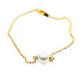 AB4 (AAA 9 mm White Japanese Akoya Saltwater Pearl bracelet 18k Yellow Gold Plated On Italy Silver Chain )