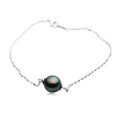 TB1 (AAA 10mm Tahitian Black Pearl Bracelet 18k White Gold Plated on Italy Silver Chain )