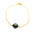 TB2 (AAA 10mm Tahitian Black Pearl Bracelet 18k Yellow Gold Plated on Italy Silver Chain )