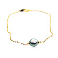 TB4 (AA+ 9mm Tahitian Black Pearl Bracelet 18k Yellow Gold Plated on Italy Silver Chain )