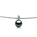 TN5 (AA+ 10mm Tahitian Black Pearl Pendant In18k (750) White Gold With White Gold Plated On Italy Silver Loop Necklace )