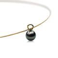 TN6 (AA+ 10mm Tahitian Black Pearl Pendant In18k (750) Yellow Gold With Yellow Gold Plated On Italy Silver Loop Necklace )