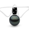 TP129 (AA 16 mm Tahitian Black pearl Pendant  And Diamonds In Very Heavy 18k White Gold)