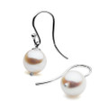 AE13P ( AAA 8.5-9 mm White Japanese Akoya Saltwater Pearl  Earrings Hooks in Silver with 18K White Gold Points )