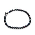 FB039 (AAA 5 mm Black Freshwater Pearl Bracelet  White gold clasp, 8.5" long )