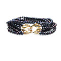 FB019-H (AAA 5 mm Multi-Strand Black Freshwater Pearl Bracelet w/ Heavy 18K Gold Plated Silver Clasp )