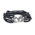 FB019-G (AAA 5 mm Multi-Strand Black Freshwater Pearl Bracelet w/ Heavy Silver Clasp )