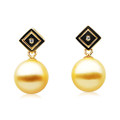 GE112 ( AAA 10 mm Australian Golden South Sea Pearl Earrings and Diamond )