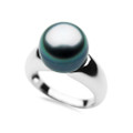 TR009S ( AA+ 13.5 mm Tahitian Black Pearl Ring in Heavy Silver )