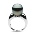 TR010S ( AA+ 14.2 mm Tahitian Black Pearl Ring In Heavy Silver )