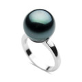 TR012S ( AA+ 13.5 mm Tahitian Black Pearl Ring in Silver )