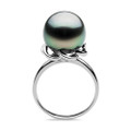 TR014S ( AA+ 13.5 mm Tahitian Black Pearl Ring in Silver )