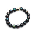 FB018a (A 10-12mm Baroque  Black Freshwater Pearl Bracelet  Yellow gold clasp)