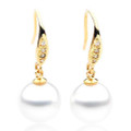 SE034-1  (AAA 9.8-10 mm Australian South Sea Pearl Earrings Diamonds 18k Yellow Gold)