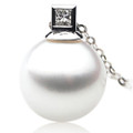 SP067 (AAA 13mm Australian South Sea Pearl Pendant In Heavy 18k White Gold With A Princess Cut 0.05ct Diamond) 