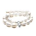 FB01L ( Two strands Large Size 13mm A Quality Baroque White Freshwater Cultured Pearl Bracelets With Silver Clasp )