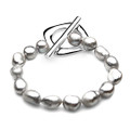 FB02L ( Large Size 11 mm A Quality Baroque Silver Freshwater Culture Pearl Bracelet with Extra large 3.5cm Heavy Silver Clasp )