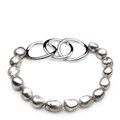 FB04L ( Large Size 11 mm A Quality Baroque Silver Freshwater Culture Pearl Bracelet with Extra large Heavy Silver Clasp )