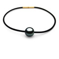 TB5 (AA+ Round 11.5mm Black Tahitian Pearl Bracelet Set In Yellow Gold Bayonet Clasp , 20cm Long . )