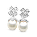 FECZ01 ( 10mm AAA White Freshwater Cultured Pearl Earrings Set With Cubic Zirconia 18K White Gold Plated On Silver. )