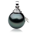 TP007 (AAA 11mm Tahitian Black pearl Pendant  in 18k White Gold )