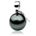 TP015 (AAA 12mm Tahitian Black pearl Pendant in 18k White Gold )