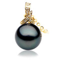 TP024 (AAA 12mm Tahitian Black pearl Pendant and Diamonds in 18k Gold)