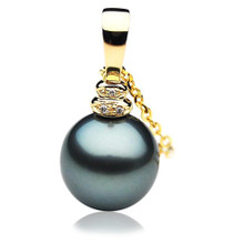 TP030 (AAA 12mm Tahitian Black pearl Pendant and Diamonds in 18k Gold ...