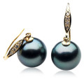 TE050 (AAA 12mm Tahitian Black Pearl Diamond Earrings 18k Gold )