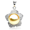 GP079 (AAA 13mm Australian Golden South Sea Pearl Pendant In Heavy 18k White Gold And Diamonds ) 