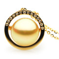 GP082 (AAA 13mm Australian Golden South Sea Pearl Pendant In Very Heavy 18k  Gold And Diamonds ) 